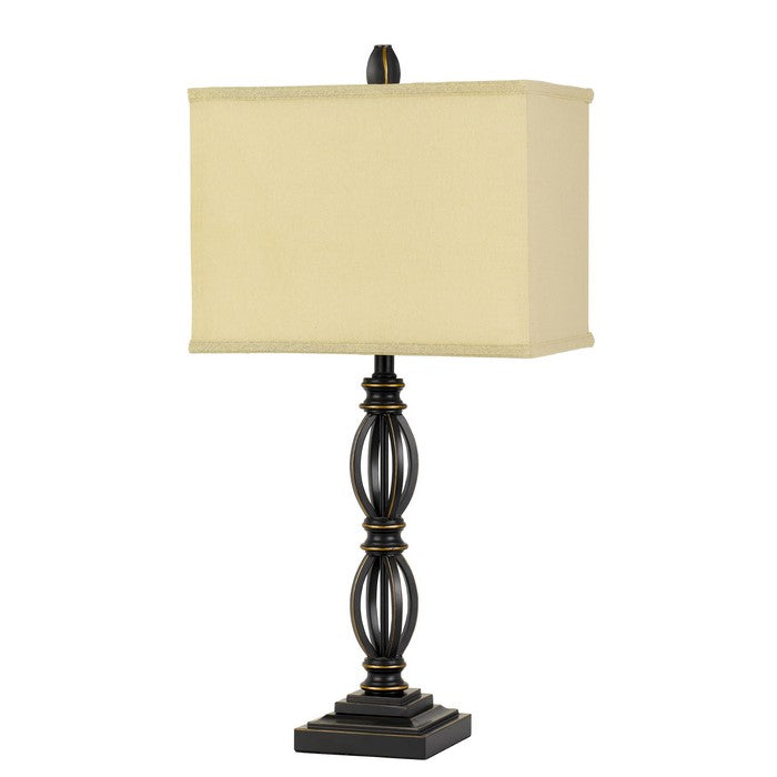 Rectangular Fabric Shade Table Lamp with Twisted Metal Base, Dark Bronze