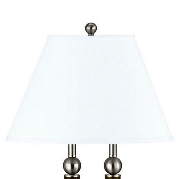 60W x 2 Metal Desk Lamp with Empire Shade and Power Strip, Gray and Brown