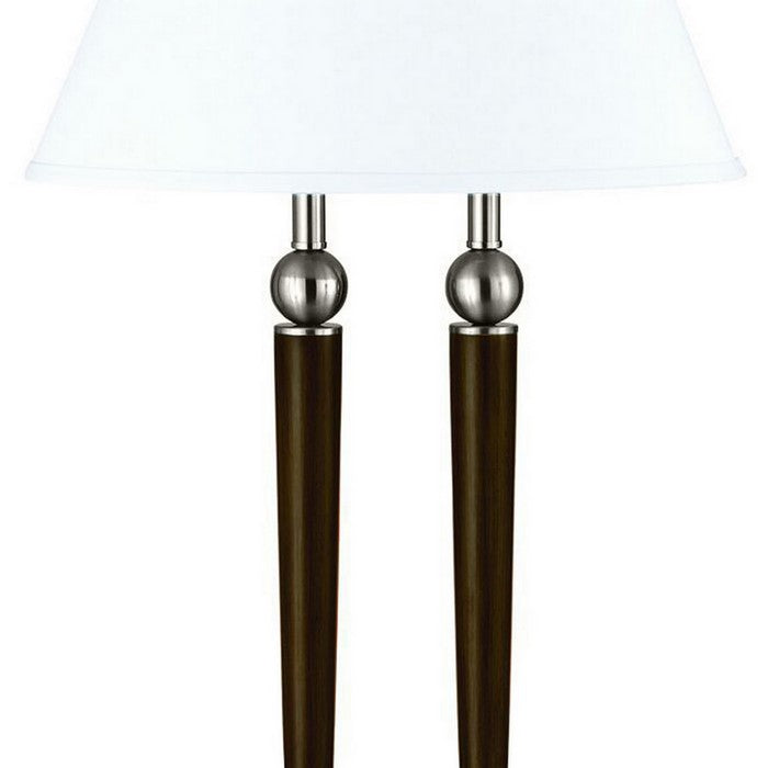60W x 2 Metal Desk Lamp with Empire Shade and Power Strip, Gray and Brown