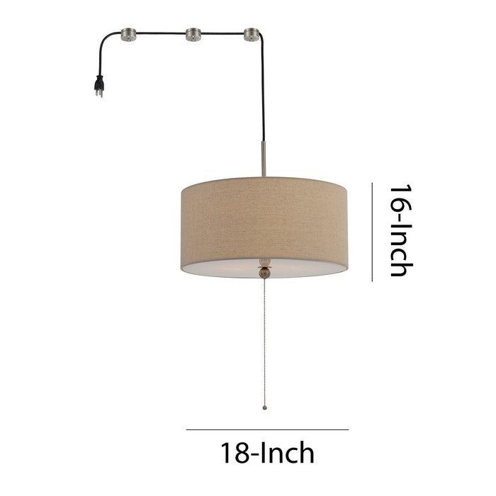 60 X 2 Watt Drum Shade Pendant Fixture with 3 Cord Hangers, Beige