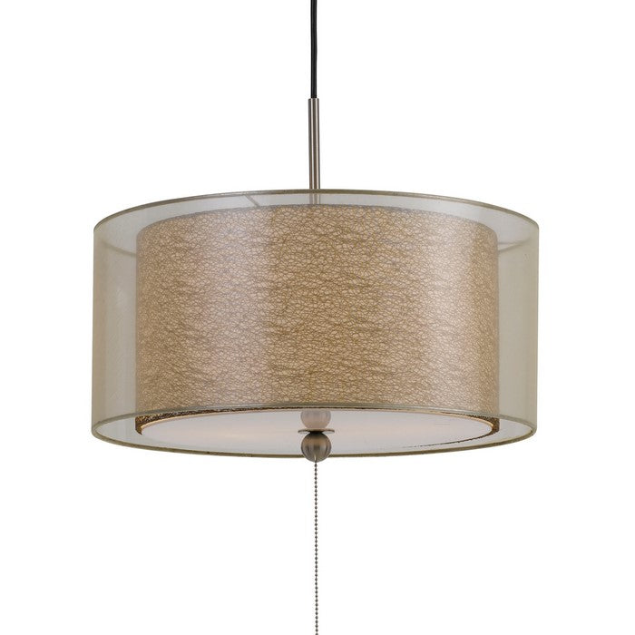 60 X 2 Watt Drum Shade Pendant Fixture with 3 Cord Hangers, Beige and Clear