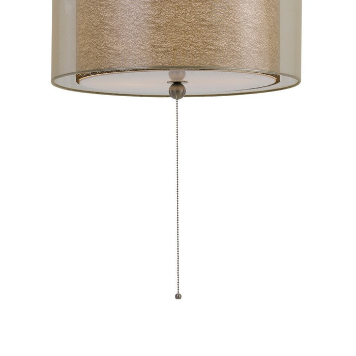 60 X 2 Watt Drum Shade Pendant Fixture with 3 Cord Hangers, Beige and Clear