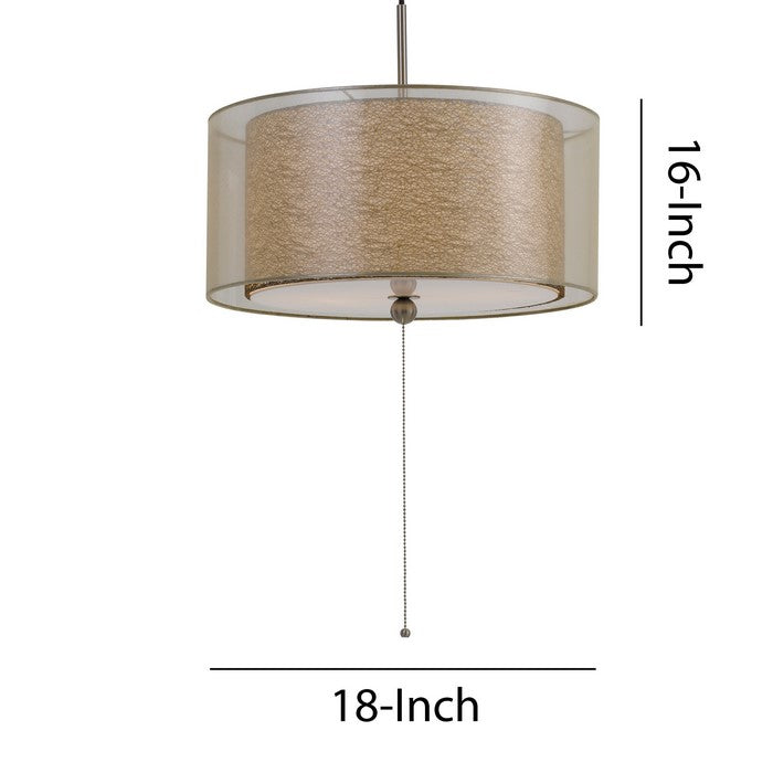 60 X 2 Watt Drum Shade Pendant Fixture with 3 Cord Hangers, Beige and Clear