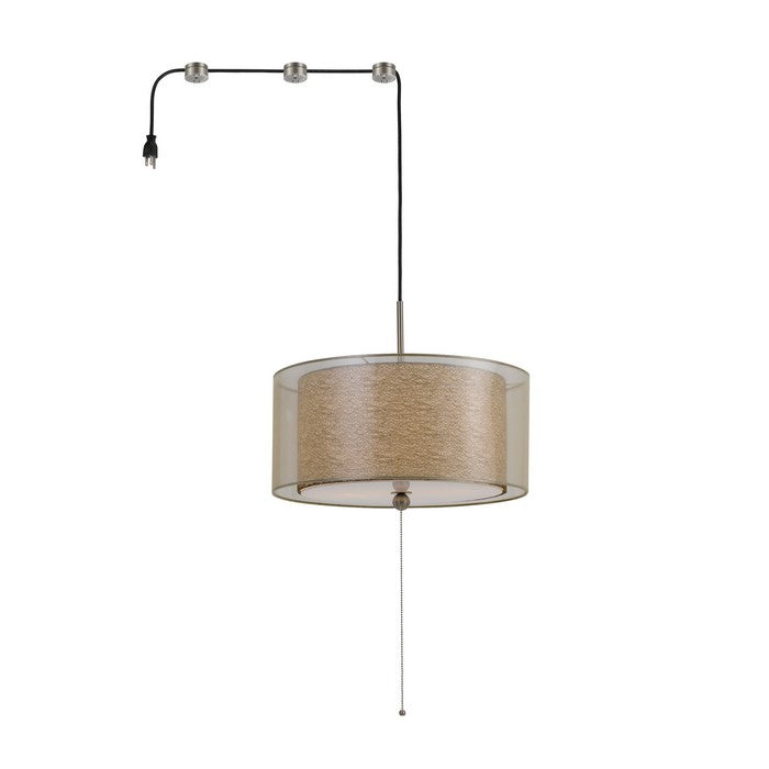 60 X 2 Watt Drum Shade Pendant Fixture with 3 Cord Hangers, Beige and Clear
