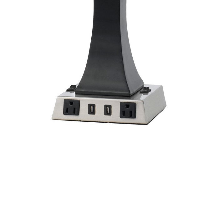 Night Stand Lamp with 2 Power outlets and 2 USB Ports, Black and White