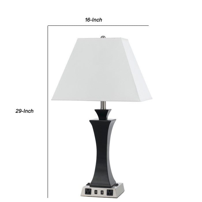 Night Stand Lamp with 2 Power outlets and 2 USB Ports, Black and White