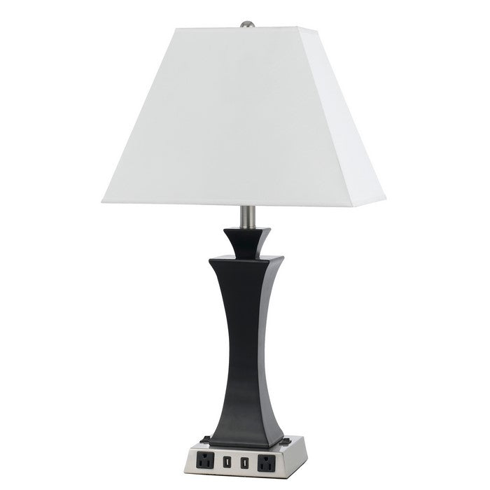 Night Stand Lamp with 2 Power outlets and 2 USB Ports, Black and White