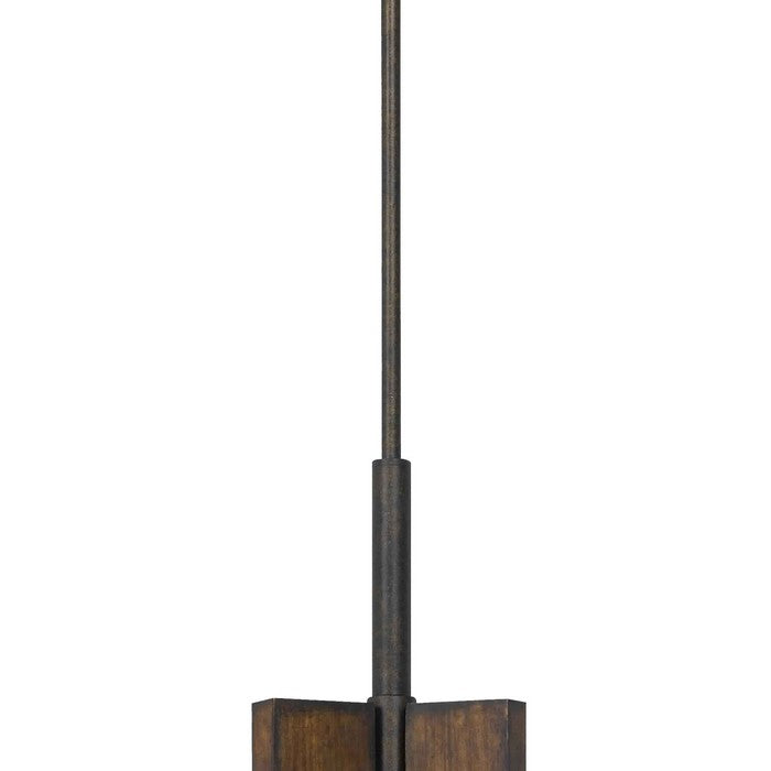 60 Watt Metal Frame Pendant Fixture with Wood and Glass Shade, Brown
