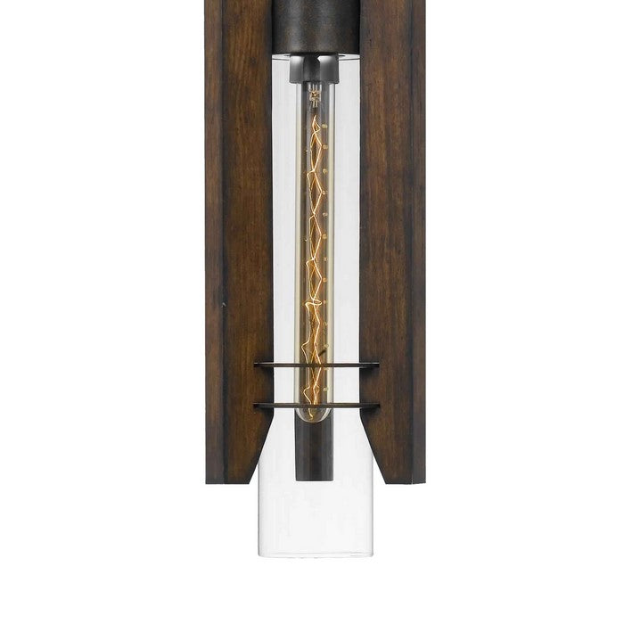 60 Watt Metal Frame Pendant Fixture with Wood and Glass Shade, Brown