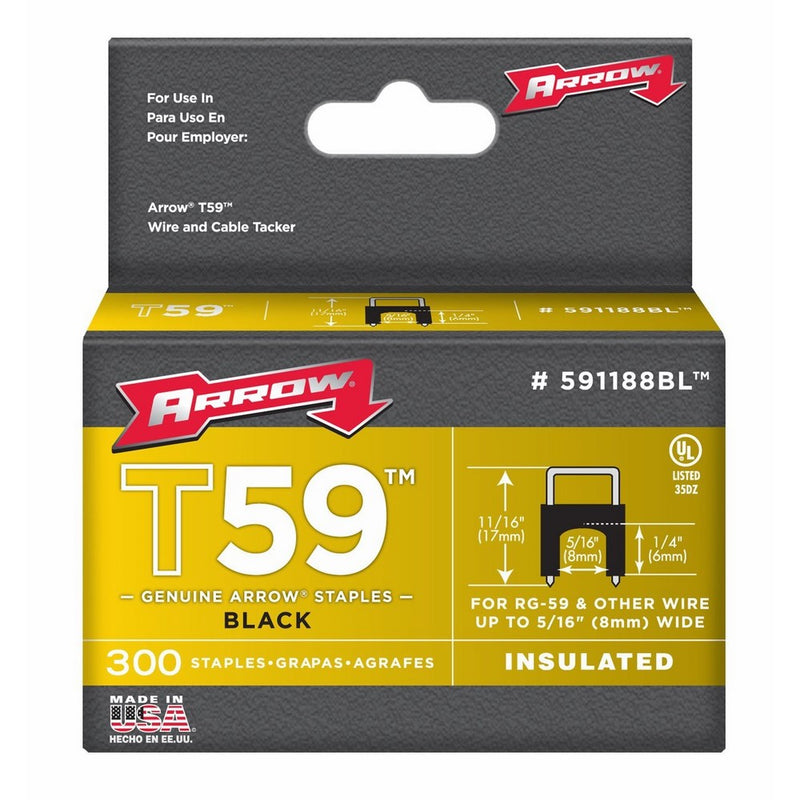 Arrow Fastener 591188BL Genuine T59 Insulated Black 1/4-Inch by 5/16-Inch Staples, 300-Pack