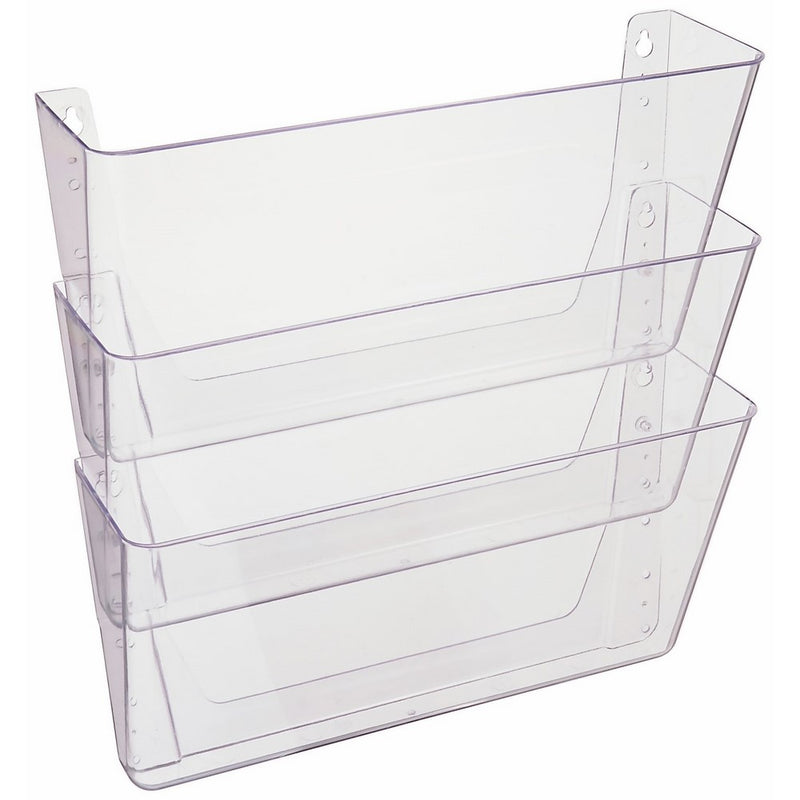 Deflecto DocuPocket, Wall File Organizer, Stackable, Letter Size, Clear, Set of 3, 13"W x 7"H x 4"D