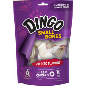 Dingo Rawhide Bones for Small Dogs, Chicken, 6-Count