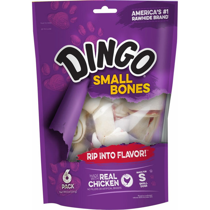 Dingo Rawhide Bones for Small Dogs, Chicken, 6-Count