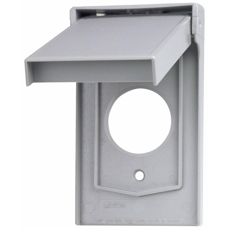 Leviton 4979-GY 1-Gang Single Receptacle Wallplate Cover, Weather-Resistant, Thermoplastic, Device Mount, Vertical Self Closing Lid, Gray
