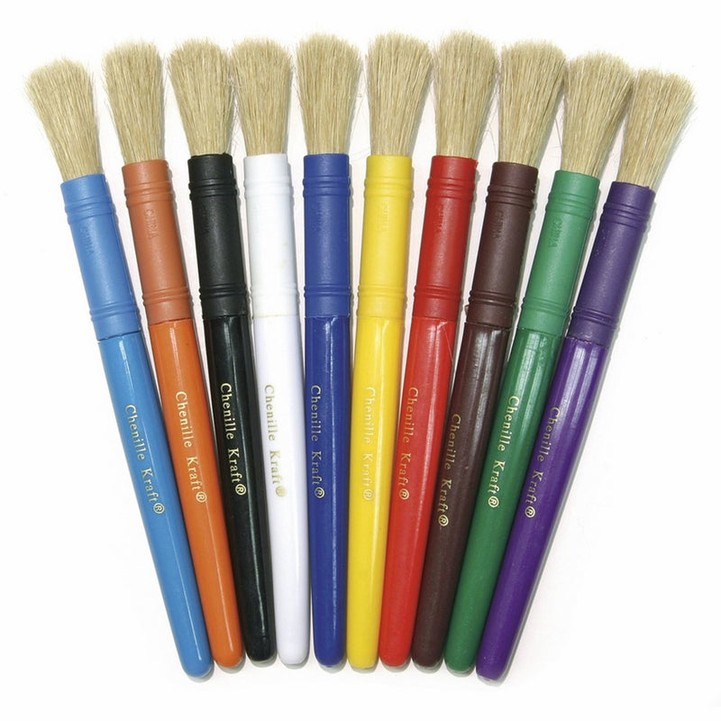 Chenille Kraft CK-5900 Stubby White Bristle Paint Brushes, 6.7" Wide, 10.8" Length, 0.5" Height (10 per Package)