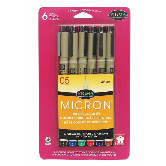 Sakura Pigma 30065 Micron Blister Card Ink Pen Set, Ass't Colors, 05 6CT "A" Set