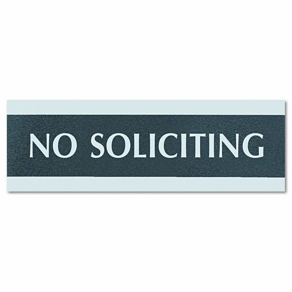 Headline Sign 4758 Century Series Office Sign, NO SOLICITING, 9 x 3, Black/Silver