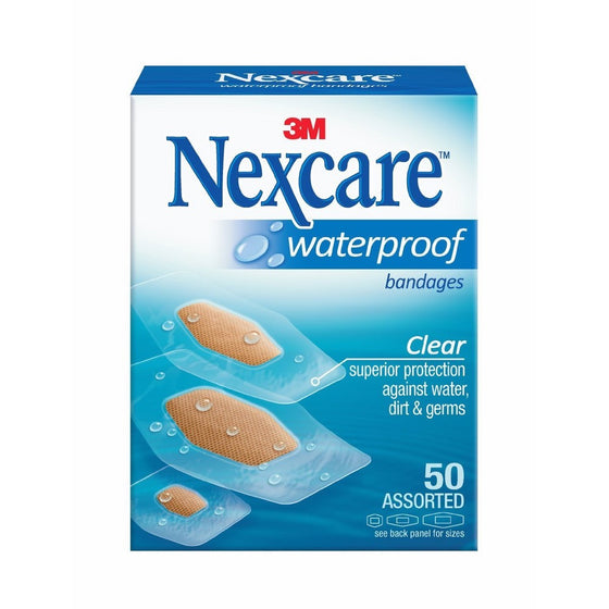 Nexcare Waterproof Clear Bandage Assorted Sizes, 50-Count Packages (Pack of 4)