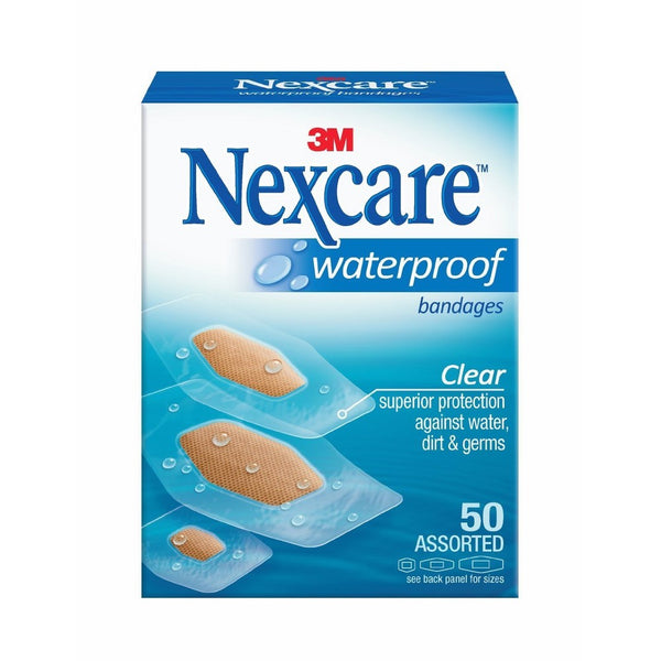 Nexcare Waterproof Clear Bandage Assorted Sizes, 50-Count Packages (Pack of 4)