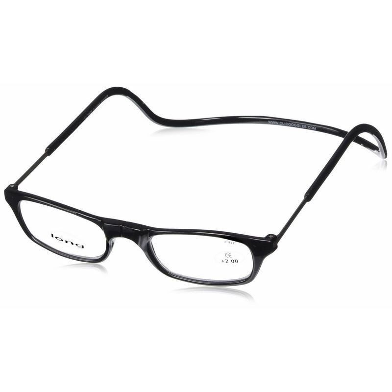 CliC Long Adjustable Front Connect Ready Reader, Black Long, 2.00 Strength