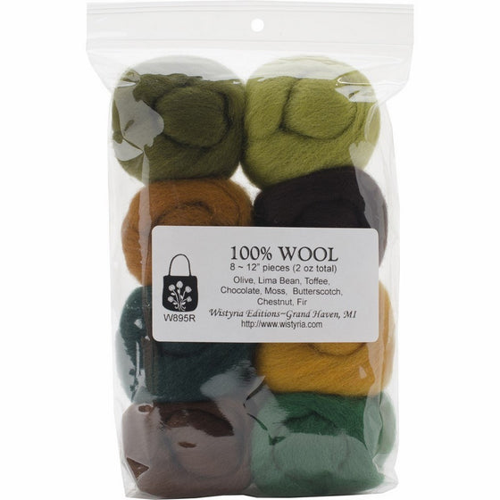 Wistyria Editions Ultra Fine 12" Wool Roving .22 Oz. 8-Pack: Woodsy