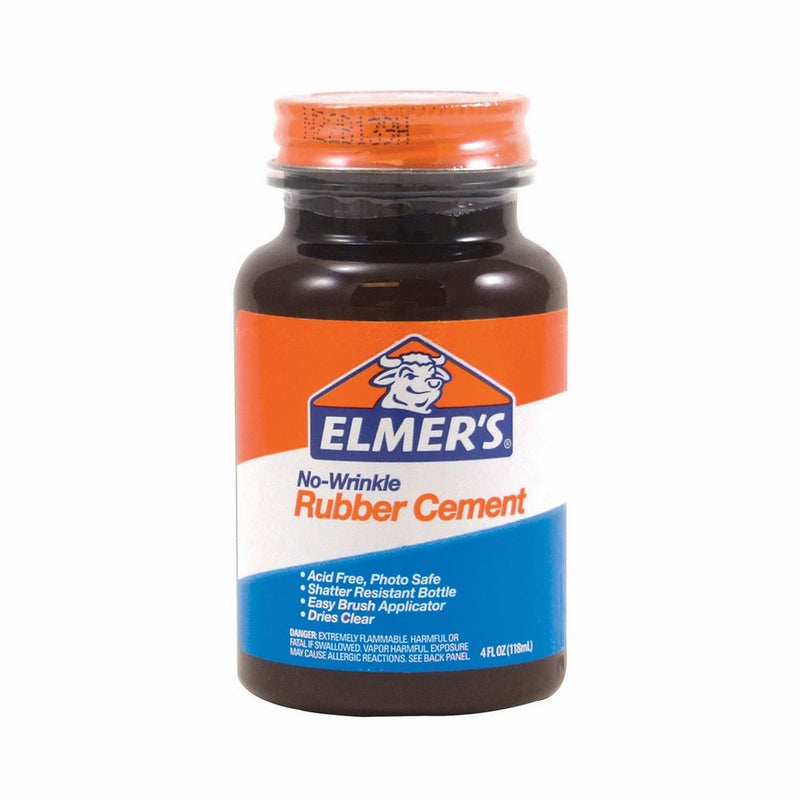 Elmer's No-Wrinkle Rubber Cement, Clear, Brush Applicator, 4 Ounce