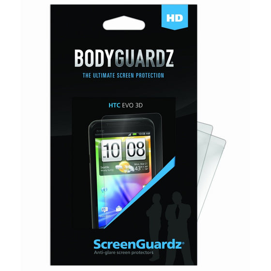 BodyGuardZ HD Anti-Glare Durable Screen Protector for HTC EVO 3D - 2-Pack - Retail Packaging - Clear