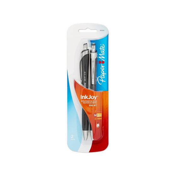 te Paper Mate 550 Ballpoint Pen, Retractable, Black, Medium, 2-Pack (1803505)