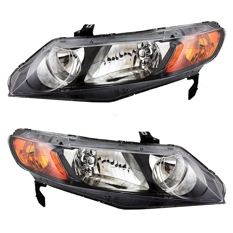 Pair Set Headlight Units with Amber Park Lens Replacement for Honda Civic Sedan 33151SNAA02 33101SNAA02