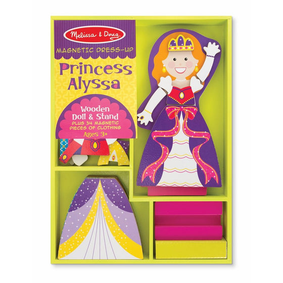 Melissa & Doug Princess Alyssa Wooden Dress-Up Doll and Stand - 34 Magnetic Accessories