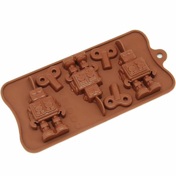 Freshware CB-606BR 6-Cavity Silicone Robot and Key Chocolate, Candy and Gummy Mold