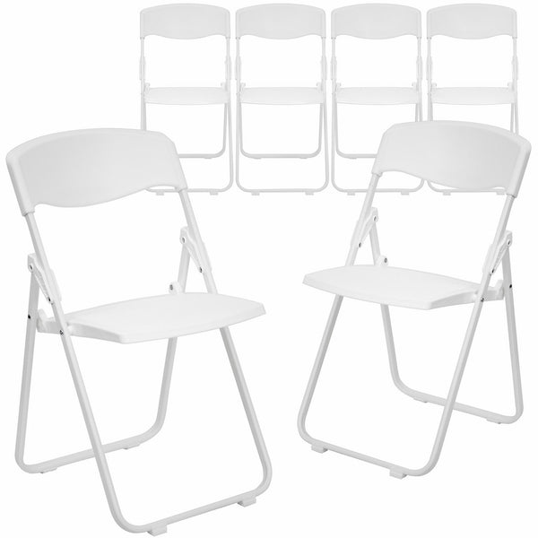 Flash Furniture 6 Pk. HERCULES Series 880 lb. Capacity Heavy Duty White Plastic Folding Chair with Built-in Ganging Brackets