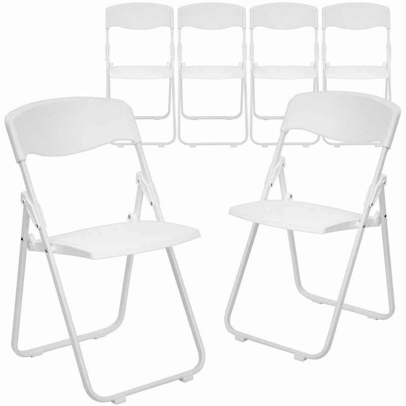 Flash Furniture 6 Pk. HERCULES Series 880 lb. Capacity Heavy Duty White Plastic Folding Chair with Built-in Ganging Brackets