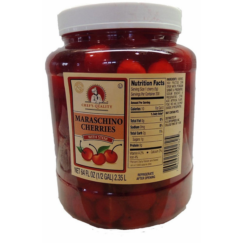 Chef's Quality: Maraschino Cherries with Stem (64 Oz.)