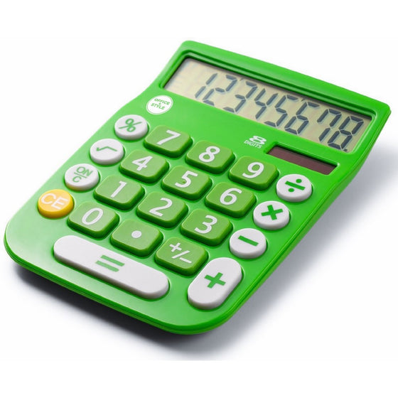 OfficeStyle A2DESKTOPGREEN 8 Digit Dual Powered Desktop Calculator, LCD Display, Green