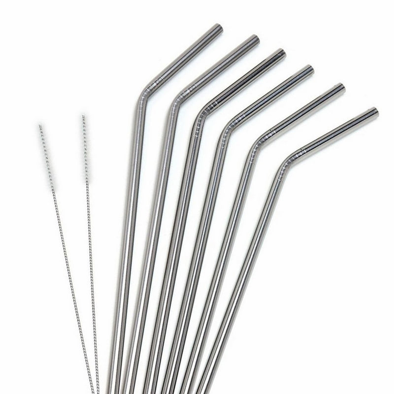 Stainless Steel Drinking Straws, Fits Yeti, RTIC 20 Ounce Tumbler - Strong Reusable Eco Friendly, Set of 6 with 2 Cleaning Brushes by Decodyne (8.5")