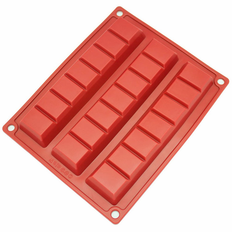 Freshware CB-801RD 3-Cavity Silicone Break-Apart Chocolate Chunk, Protein and Energy Bar Mold