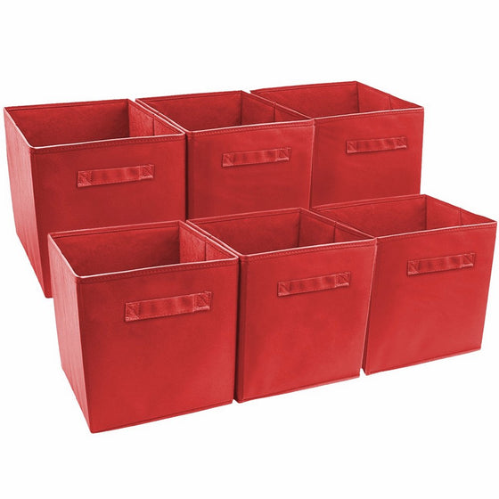 Sorbus Set Of 6 Cube Storage Bin, Red