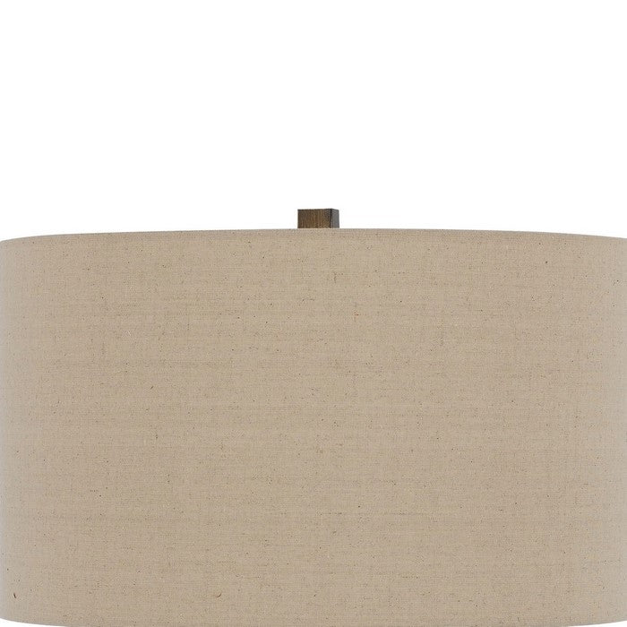 Metal Tripod Base Table Lamp with Fabric Drum Shade, Bronze and Beige