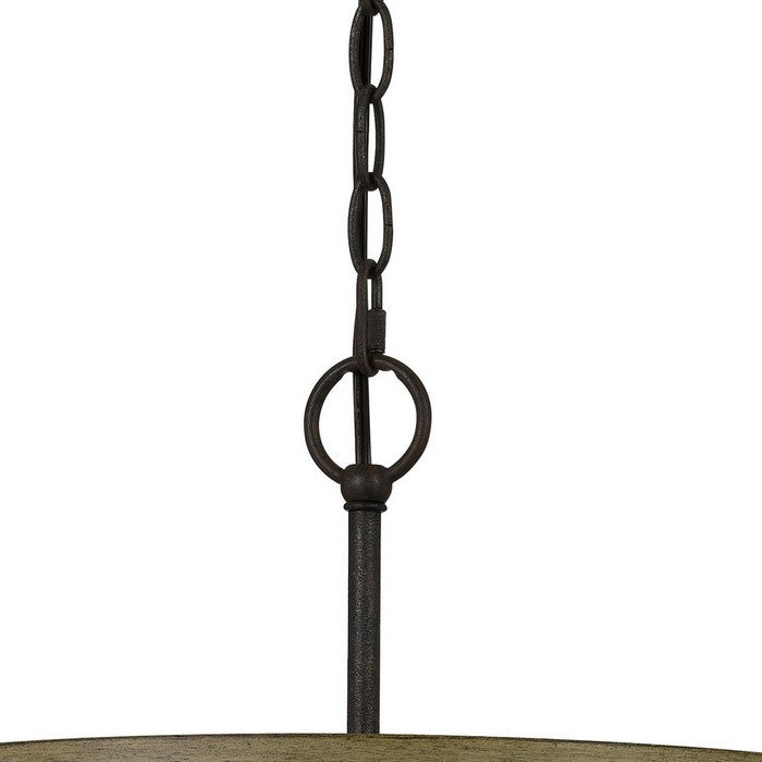 3 Bulb Hanging Pendant Fixture with Wooden and Metal Frame, Brown and Black