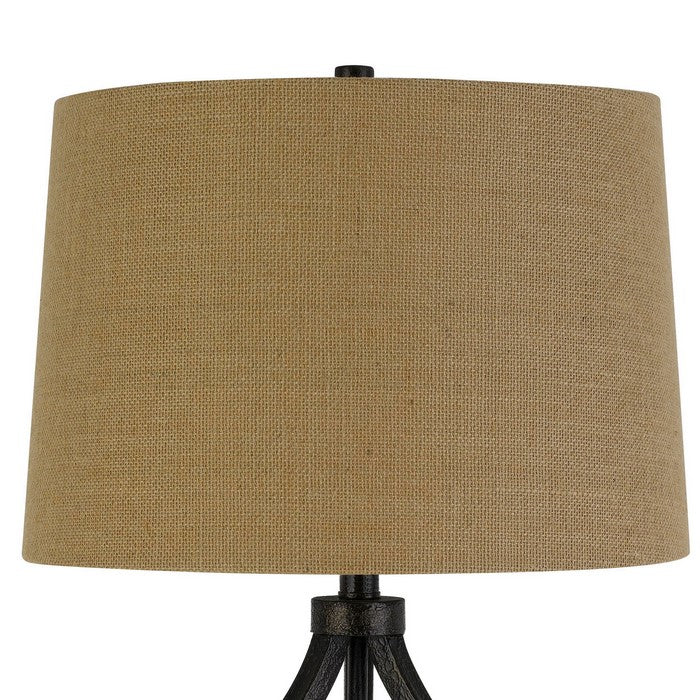 150 Watt Fabric Shade Table Lamp with Scrolled Metal Base, Beige and Bronze