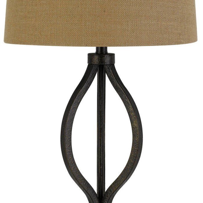150 Watt Fabric Shade Table Lamp with Scrolled Metal Base, Beige and Bronze