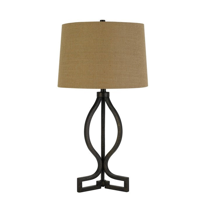 150 Watt Fabric Shade Table Lamp with Scrolled Metal Base, Beige and Bronze