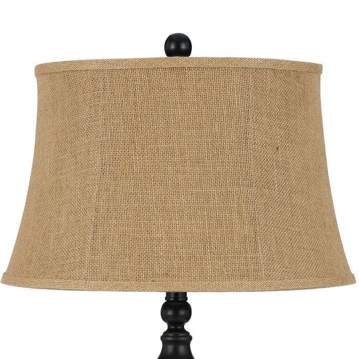 150 W Empire Shade Resin Table Lamp with Rope Ball Body, Beige and Bronze