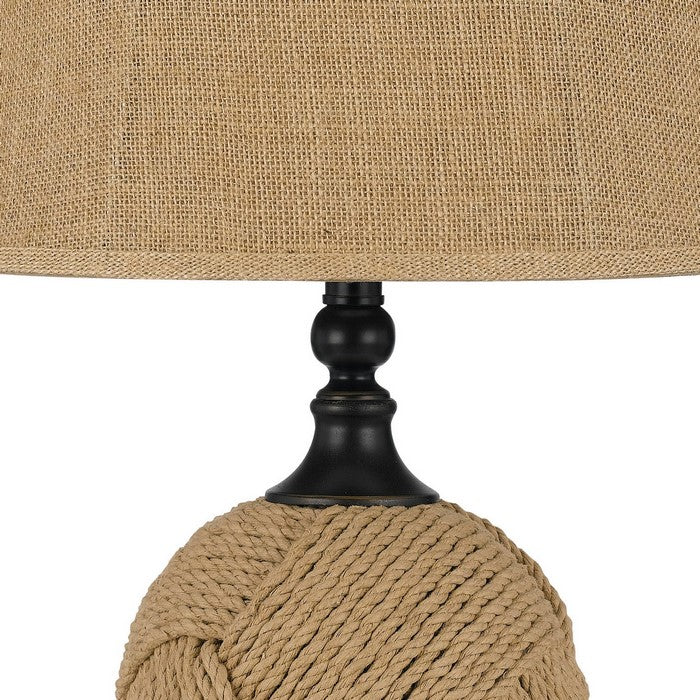 150 W Empire Shade Resin Table Lamp with Rope Ball Body, Beige and Bronze