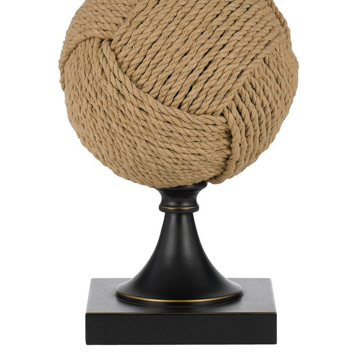 150 W Empire Shade Resin Table Lamp with Rope Ball Body, Beige and Bronze