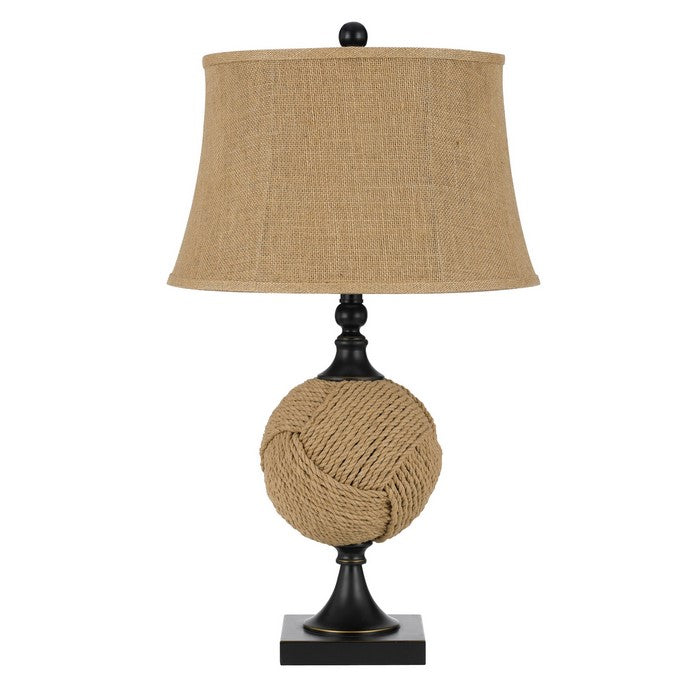 150 W Empire Shade Resin Table Lamp with Rope Ball Body, Beige and Bronze