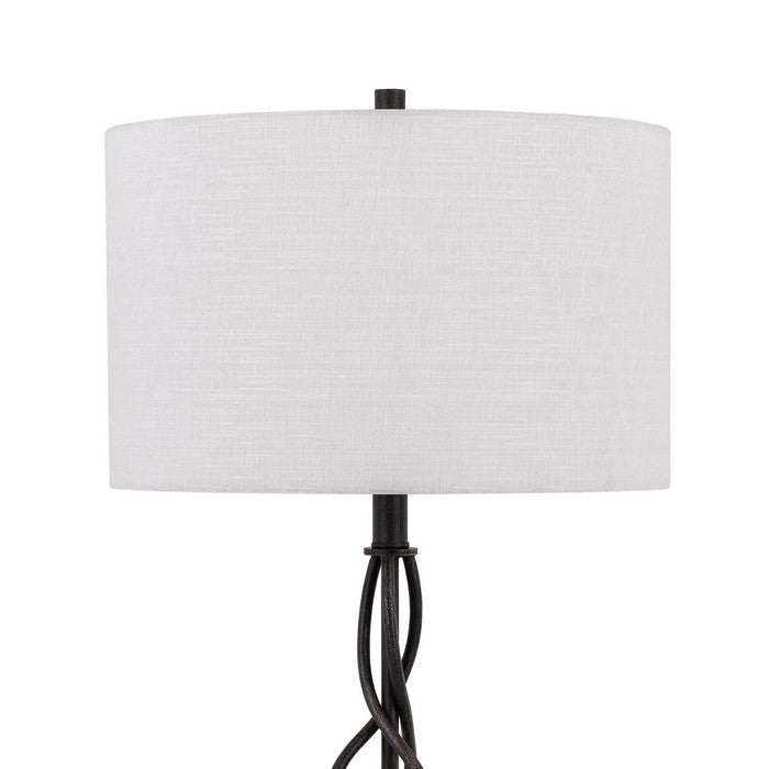 Round Fabric Shade Table Lamp with Metal Spiral Design Base,White and Black