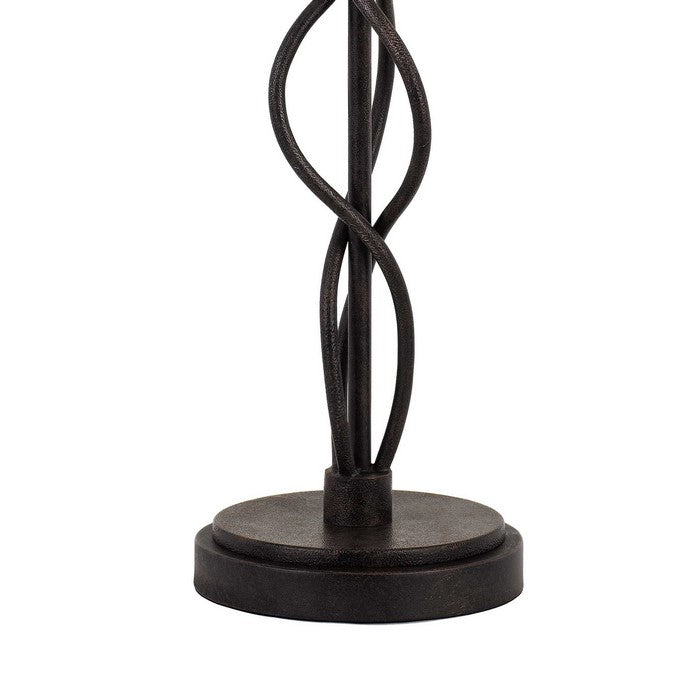 Round Fabric Shade Table Lamp with Metal Spiral Design Base,White and Black