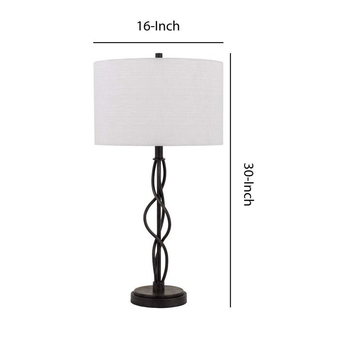 Round Fabric Shade Table Lamp with Metal Spiral Design Base,White and Black